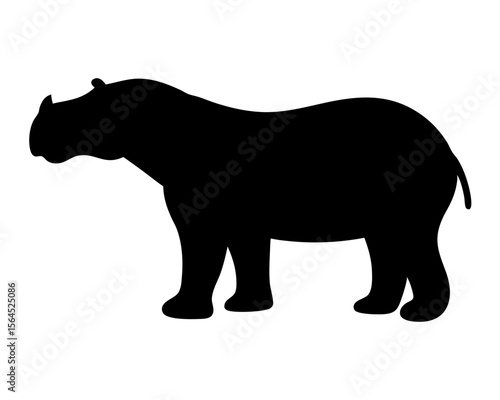 Silhouette of a majestic hippopotamus standing calmly on a white background