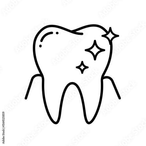Cartoon tooth with sparkles symbolizing dental hygiene and care  