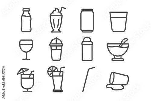 Outline icons of various beverage containers and drinks