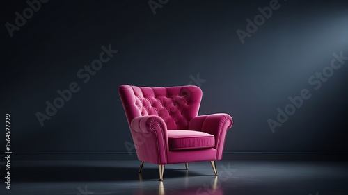 Plush velvet armchair with tufted back and gold legs pink