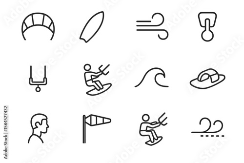 Kitesurfing adventure symbols: icons for water sport enthusiasts