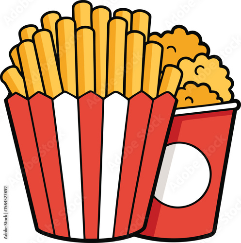 Crispy French fries and chicken nuggets fast food combo isolated on white background