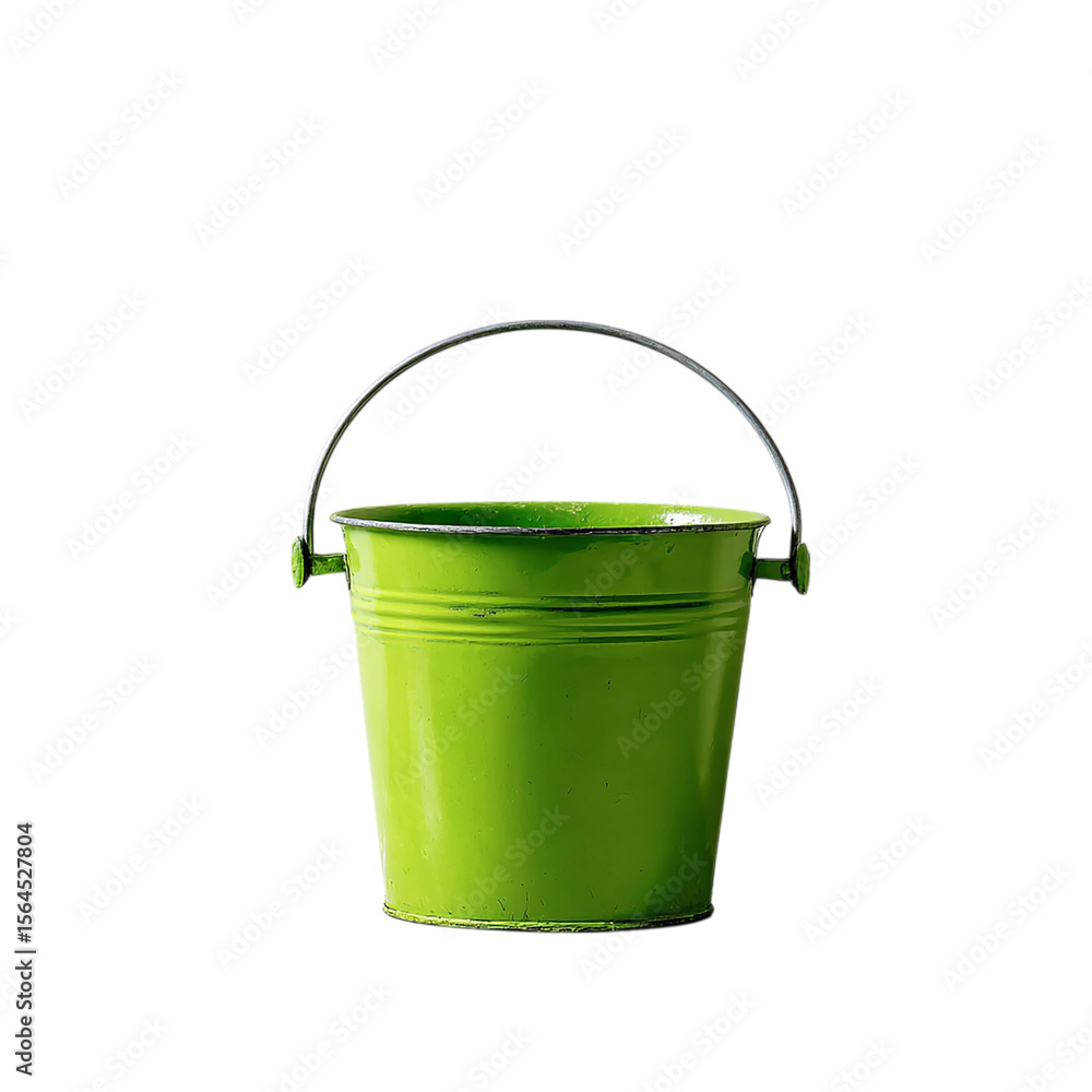 Green bucket standing against a minimalistic on transparent background Green bucket standing against a minimalistic on transparent background