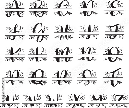 Full Alphabet Letter Set Split Monogram Calligraphy Font