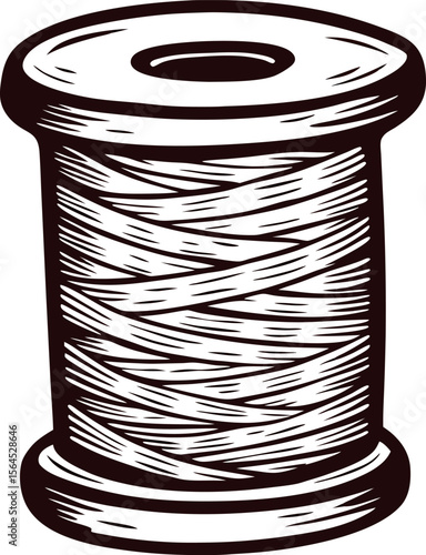 Vintage hand drawn spool of thread in retro etching isolated on white background illustration