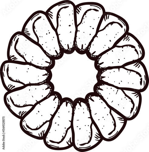 Hand drawn circular bread ring illustration with detailed texture and grainy crust