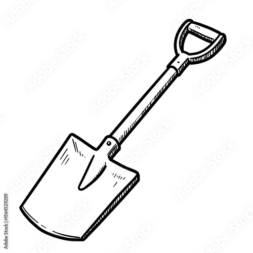 Baker's shovel in simple line drawing style with wooden handle  