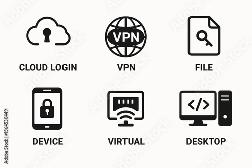 Cloud login vpn file device virtual desktop icons for digital security