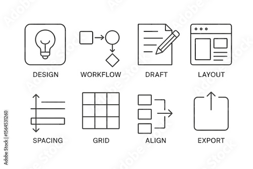 Design workflow draft layout icons for spacing grid alignment and export