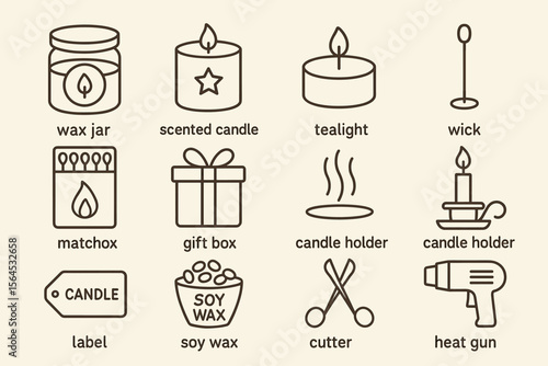 Candle making essentials: wax jars, tealights, and tools illustrated