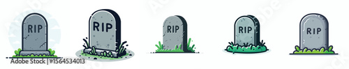 Halloween Tombstone Vector Set | Cartoon RIP Gravestone Illustration for Spooky Design