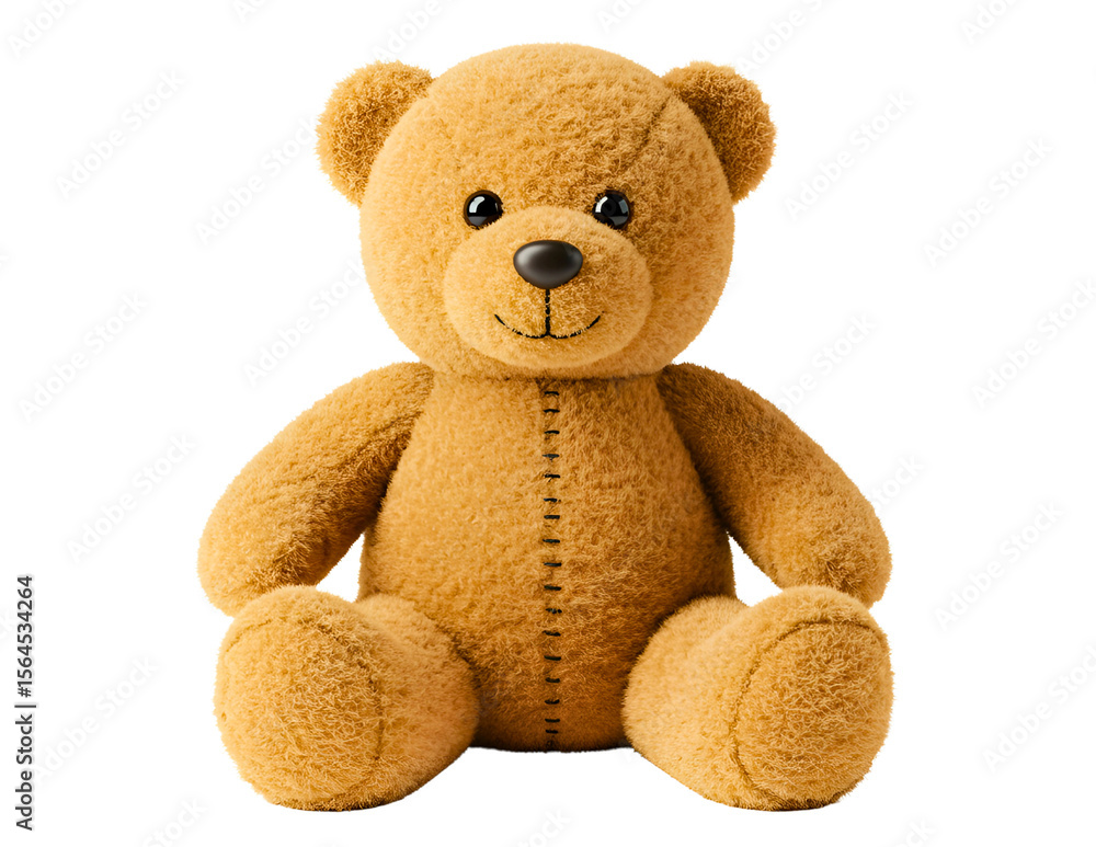 Fototapeta premium Cute brown teddy bear sitting and smiling isolated on transparent background