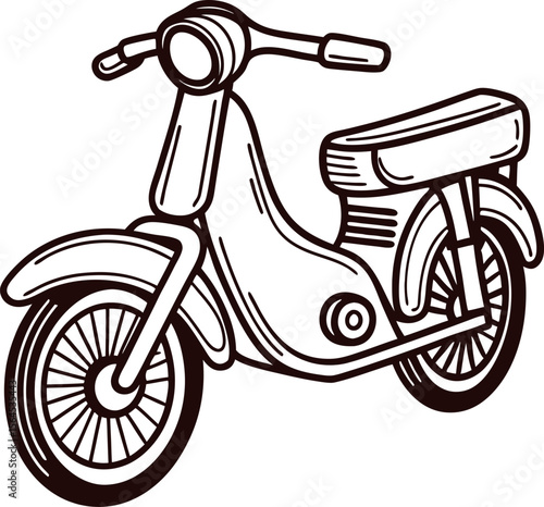 Hand drawn retro scooter illustration in vintage engraved on white background