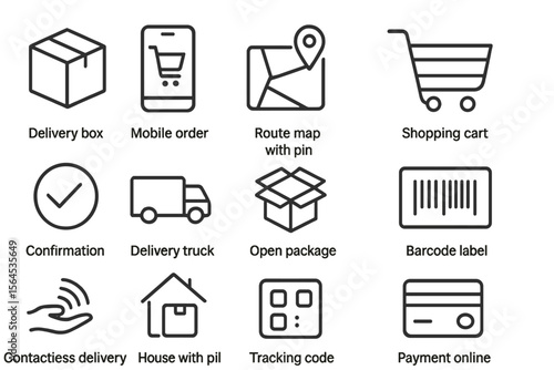 Icons representing delivery and online shopping elements