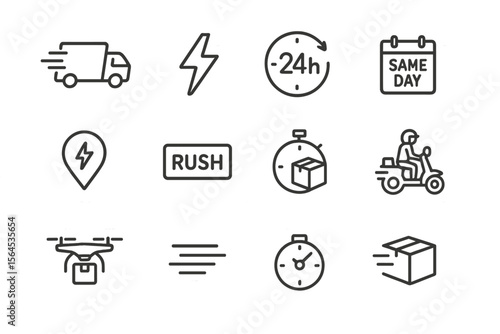 Express delivery icons featuring transportation and speedy shipping symbols