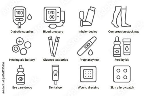Medical icons for health devices and supplies overview