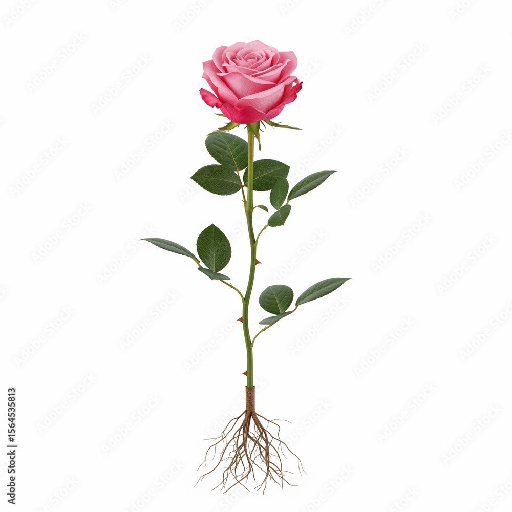 Fototapeta premium Pink rose expressed to the roots