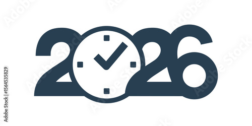 2026 year and the movement of time. Vector linear icon illustration isolated on white background.