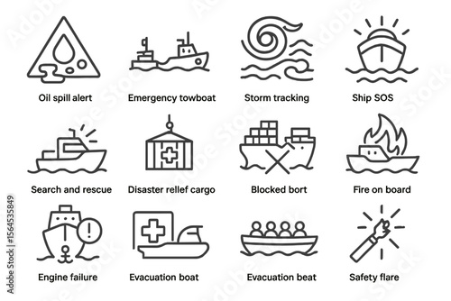 Maritime safety icons for emergency situations and disaster response