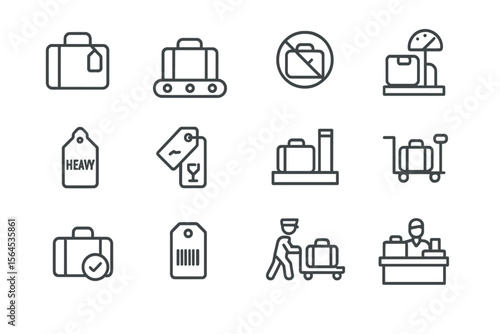 Luggage handling and baggage claim icons on gray background