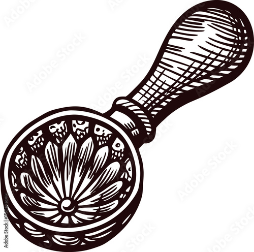 Hand drawn vintage lemon squeezer illustration with intricate carved handle and ornate bowl design