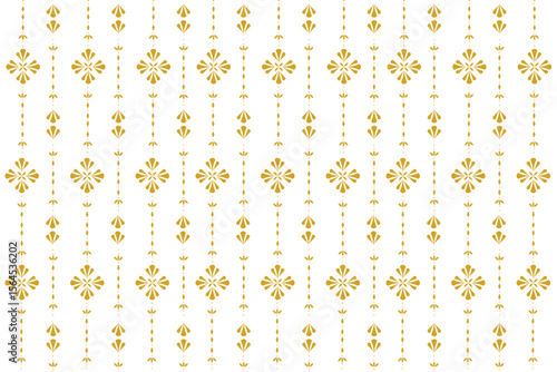 Thai silk pattern, gold, yellow, wallpaper and textile products, traditional ethnic Thai handwoven fabric, carpet, wallpaper, clothing, sarong, batik, print, background, vector illustration.