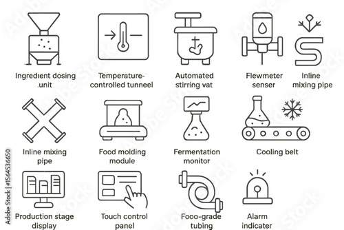 Industrial equipment icons for food processing and fermentation systems