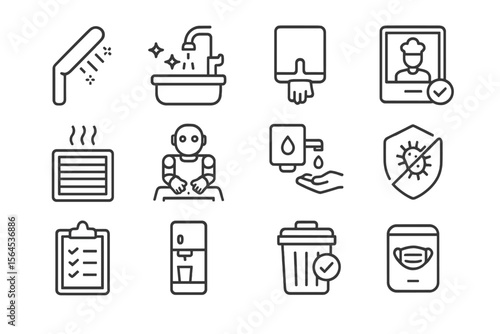 Hygiene and sanitation icons for cleanliness and safety practices