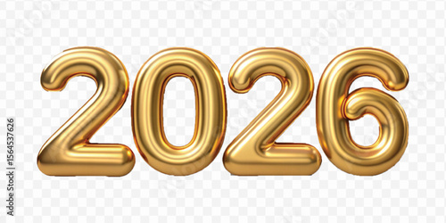 realistic 3d 2026 text made in different gold color style  isolated on transparent background
