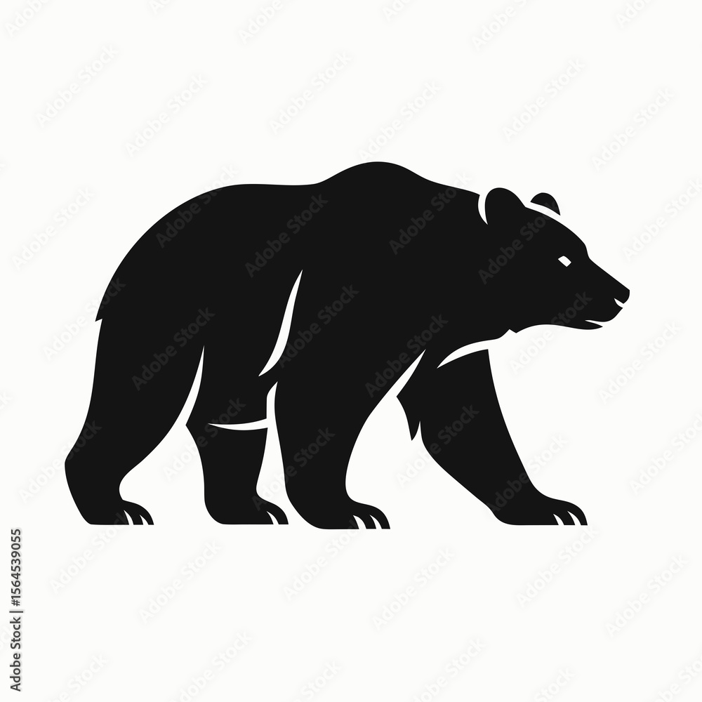 Obraz premium Black and white bear silhouette vector, clean and sharp lines for use in adventure posters or national park graphics.