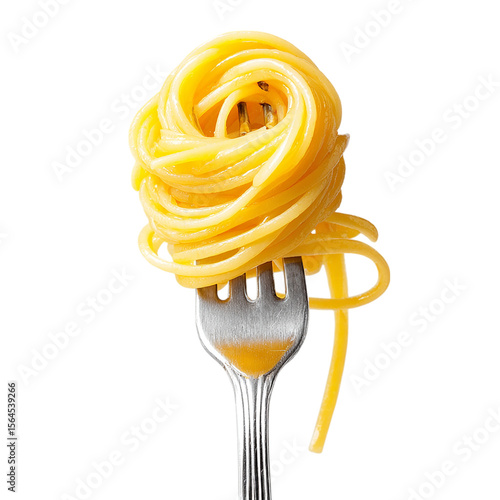 Rolled spaghetti on a fork on transparent background