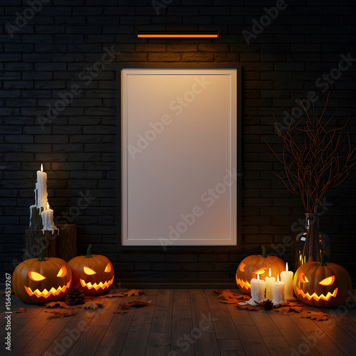 Spooky Halloween Room With Blank Frame