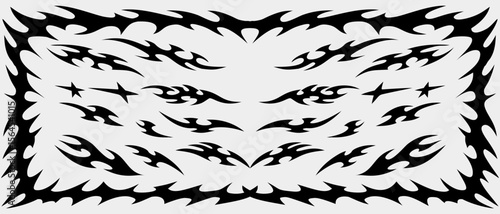 Neo tribal tattoo element set with frame, Y2k tribal tattoo design set