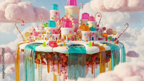 A whimsical candy land floating amongst clouds, a sugary paradise