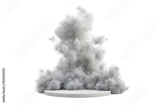 Elegant podium with realistic cloud formation on black background for product display