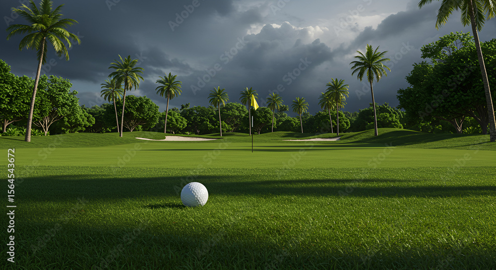 Fototapeta premium Golf course under a stormy sky