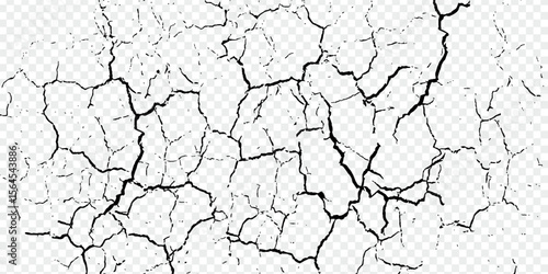 Ground cracks, breaks on land surface from earthquake isolated on transparent background. Vector realistic set of fissure in ground, crevices from disaster or drought, black fractures top view