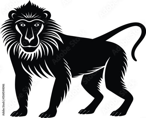 Majestic Silhouette of a Powerful Baboon Standing Proudly  Bold Primate Wildlife Illustration new 2025 trendy