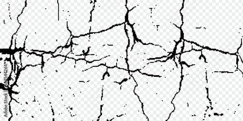 Ground cracks, breaks on land surface from earthquake isolated on transparent background. Vector realistic set of fissure in ground, crevices from disaster or drought, black fractures top view