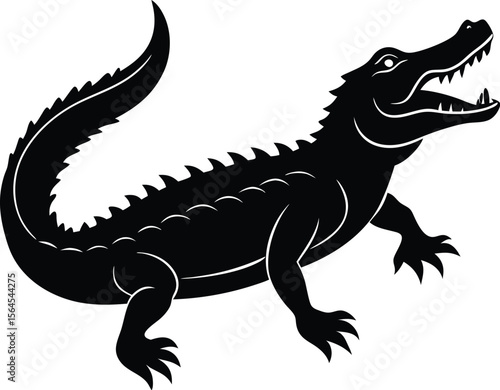 Silhouette of an Alligator with Open Mouth and Sharp Teeth  Fierce Reptile Wildlife Illustration new 2025 trendy