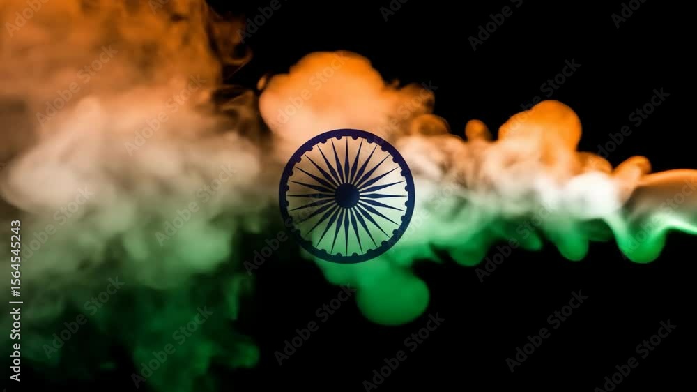 Indian Flag Smoke Animation: Tricolor Ashoka Chakra Symbol