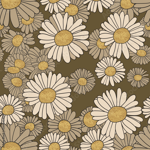 Daisy seamless pattern, suitable for fashion design, decoration, fabric, wallpaper and printing on taupe background