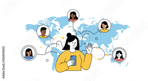 Global connections through mobile technology connecting people worldwide via smartphone