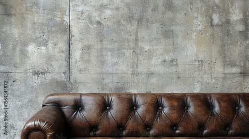 Brown Tufted Leather Sofa against Speckled Grey Concrete Wall Minimalist Interior Design