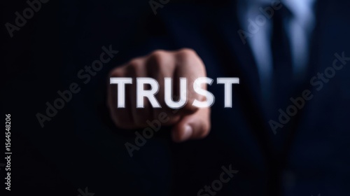 Wallpaper Mural A person in a suit points forward with the word "TRUST" prominently displayed, symbolizing confidence and reliability in business or personal relationships. Torontodigital.ca