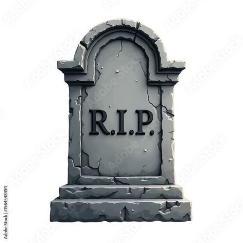 Stylized r i p gravestone with cracked stone texture isolated on transparent background
