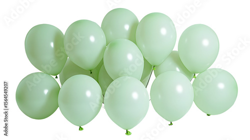 Pastel green balloons floating against a stark black backdrop conveying celebration