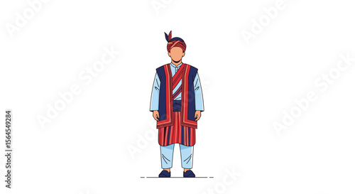 Traditional highland ethnic man wearing colorful attire and headwear
