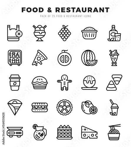 Set of Food and Restaurant Icons. Simple line art style icons pack.