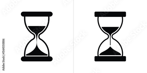 Black Hourglass with Running Sand Clock Timer on White Isolated Background